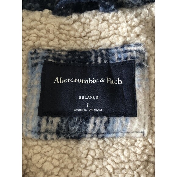 Abercrombie & Fitch Sherpa Lined Boxy Relaxed Fit Shaggy Plaid Flannel Jacket L - Picture 3 of 16